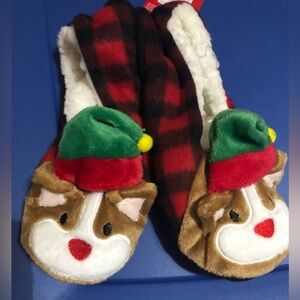 Christmas holiday puppy dog cozy shearling house gripper slippers size M/L -8-10